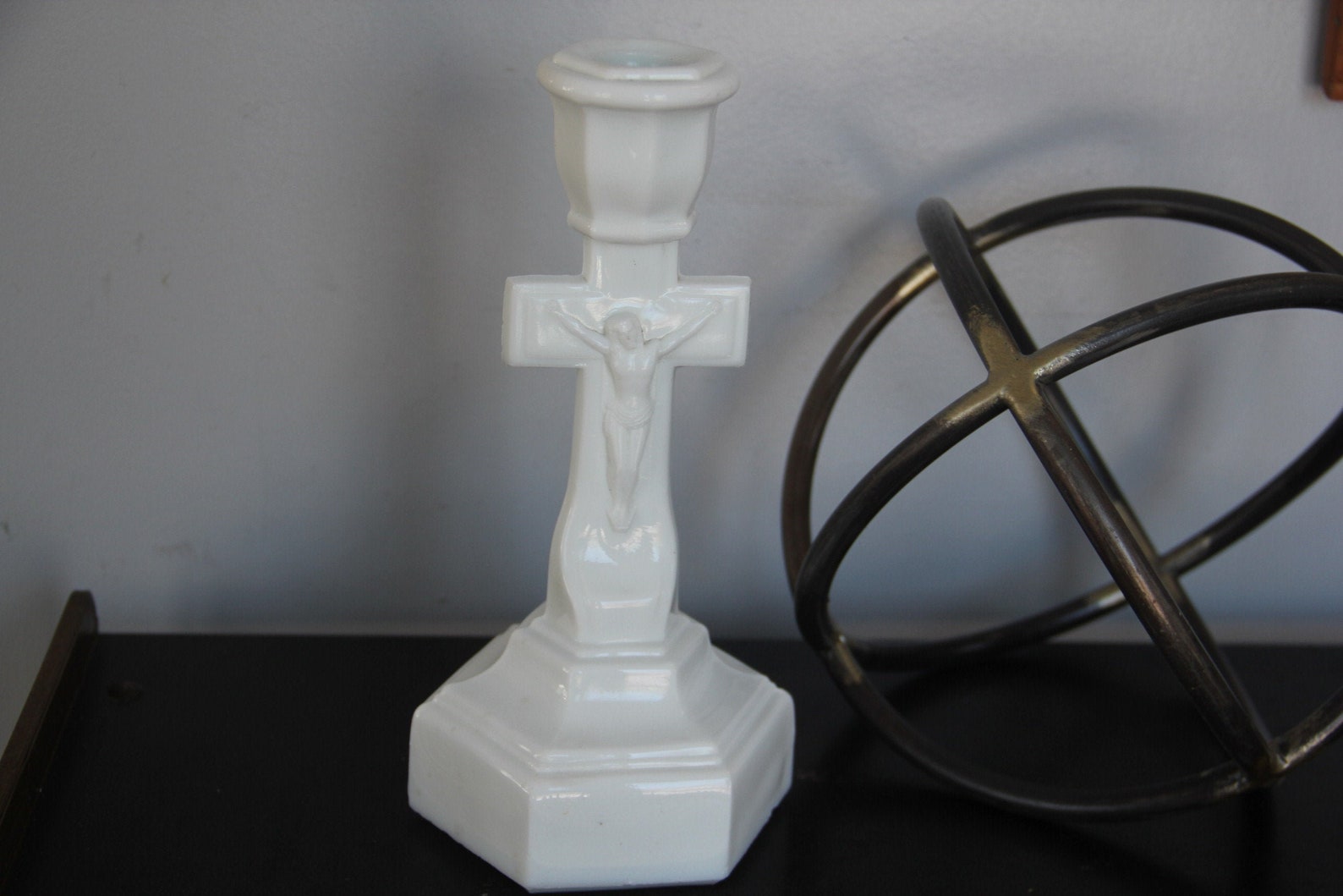Vintage milk glass crucifix candle holder vintage Alter Etsy