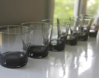 Vintage Smoke Gray Whiskey Glasses, MCM Lowball Barware, Set of 6