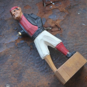 Vintage Wooden Peg Leg PIRATE Sculpture, Hook hand, Handmade Carving, Nautical Figurine, Nautical Folk Art