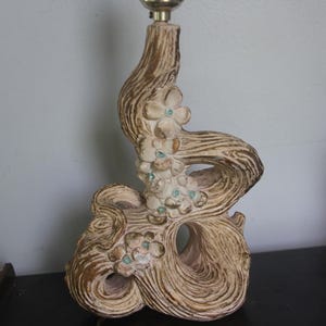 Vintage Mid Century Faux Bois Flowering Chalkware Table Lamp, Vintage Blooming tree Chalkware Lamp