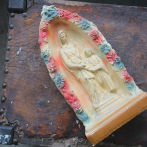 RARE Gorgeous vintage chalk/plaster alter, Hand painted Vintage Mary and Jesus alter, Antique Mary & Young Jesus Altar