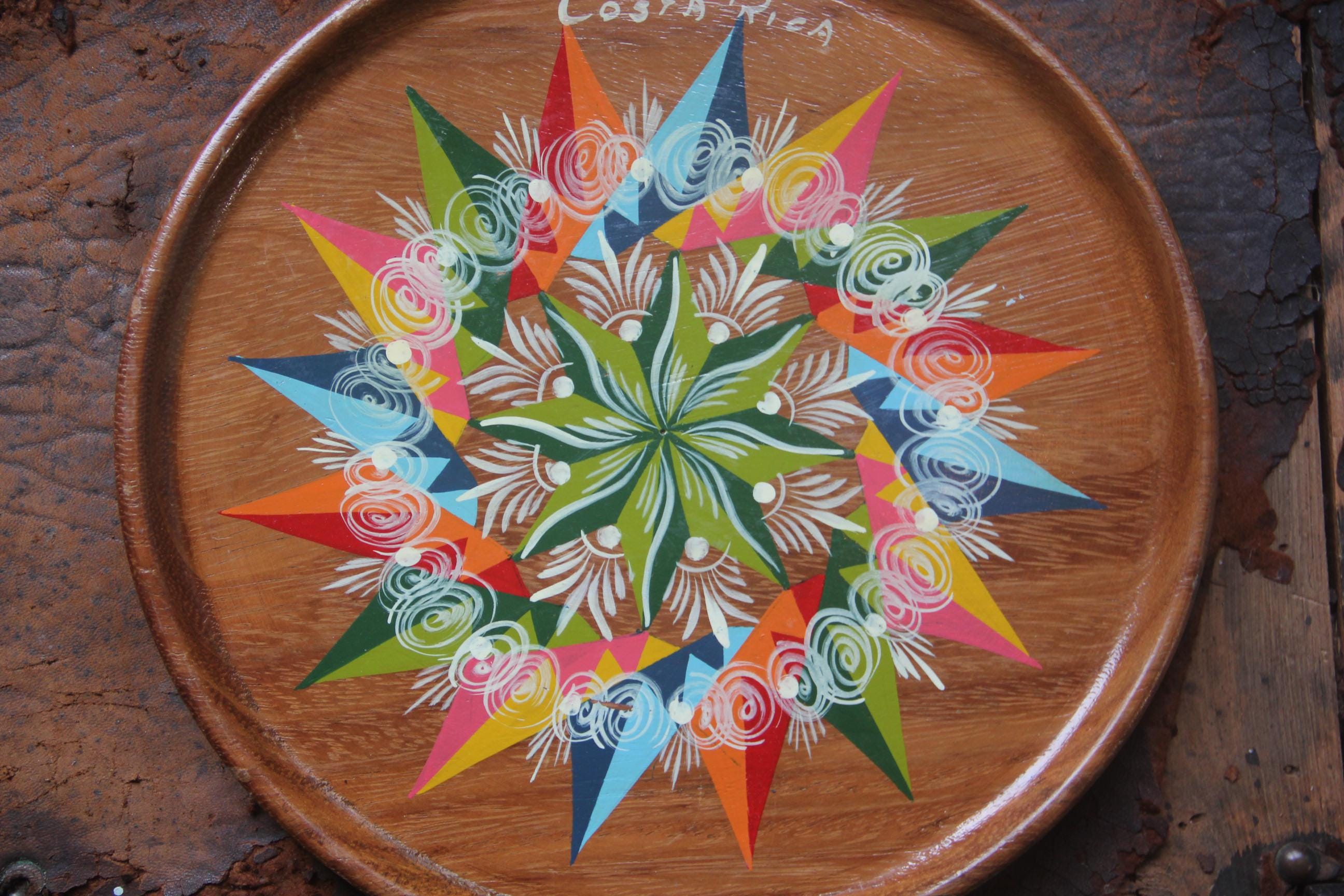 Vintage Hand Painted Wooden Plate, Costa Rica Mandala Folk Art - Etsy
