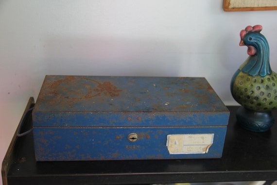 Vintage Blue Metal Tool Box Small RUSTY Toolbox, Vintage Tool Box
