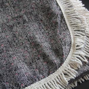 Vintage Mid-Century Modern Bark cloth Cotton Tablecloth 50 by 55  tablecloth, Black PINK and White tablecloth with FRINGE