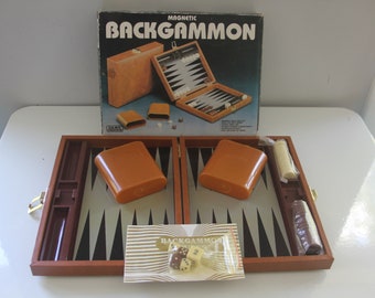 Vintage Travel Backgammon Set, Magnetic Chips, Vinyl Case, Complete in Box