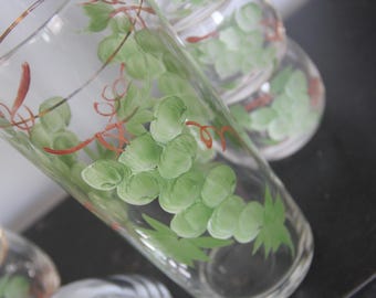 Vintage Hand-Painted Green Grape Cocktail Shaker Set