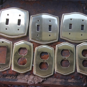 CHOICE! Vintage English Rope Polished Brass Double Light switch Cover/ Outlet Cover/Rocker Cover,  Solid Brass Switch Cover/Outlet/Rocker