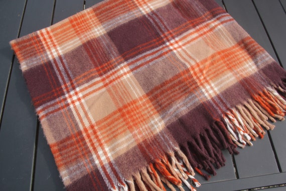 Vintage FARIBO Stadium Blanket Brown beige orange Vintage