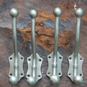 Buy 1 or 4! Vintage brushed Aluminum wall double Hook, vintage wall hook, Vintage silver hook, vintage Coat Hook, vintage large robe hook