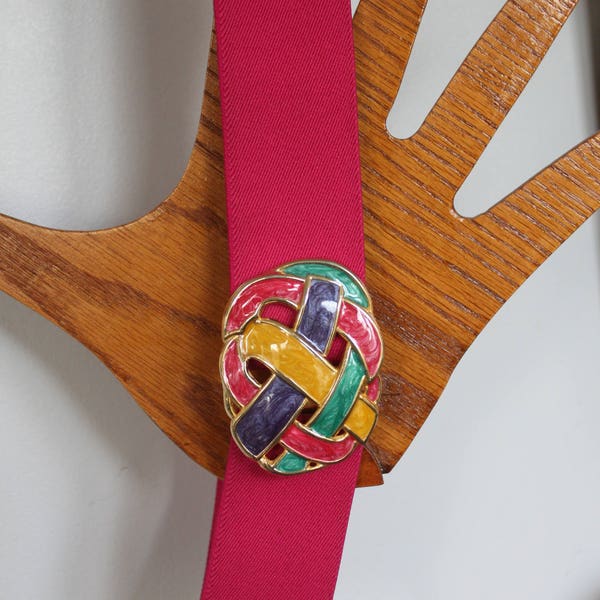 Vintage PINK stretch belt, COLORFUL Celtic knot belt, 1980s Day-Lor belt, vintage Stretch Belt, vintage 80s party, vintage tunic belt,Md/Lg