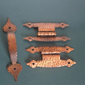 4 door Vintage Forged Copper Hinges and Drawer Pulls – Hammered Mid-Century Hardware
