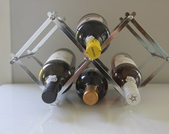 1980-90s Vintage FOLDING Chrome Wine Rack, 4 Bottle Wine Display, vintage wine Storage rack, vintage metal wine rack, silver wine rack