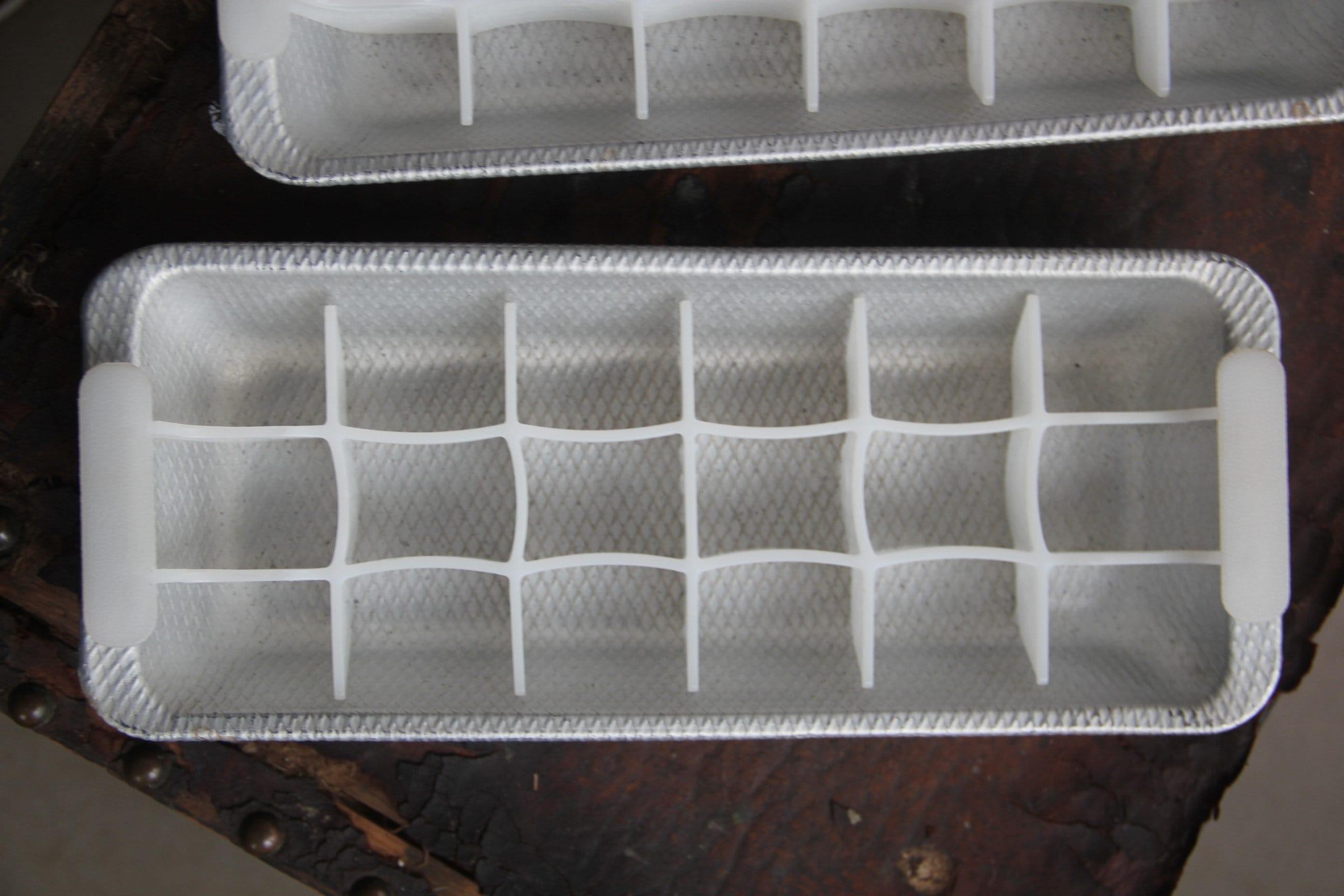 Vintage Set Of 2 Aluminum Ice Cube Tray 11 1/8 Long Dimpled Textured Tray