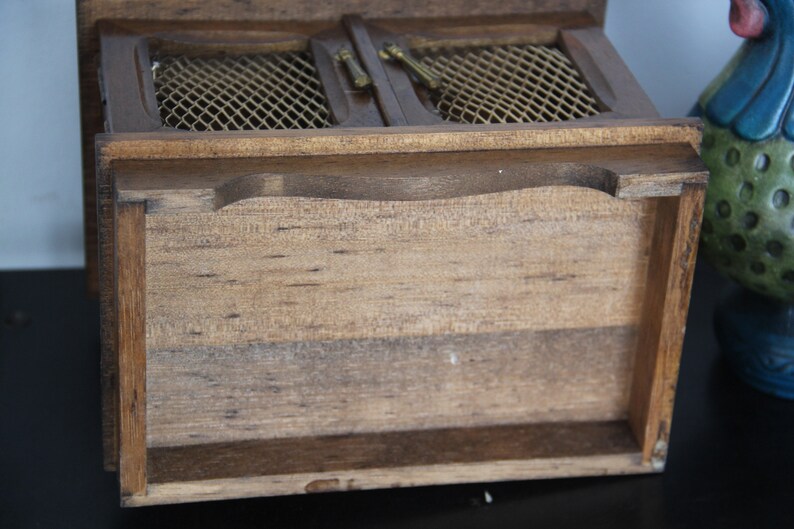 solid wood with gold metal screen Japan small jewelry Box Vintage solid wood jewelry box red interior
