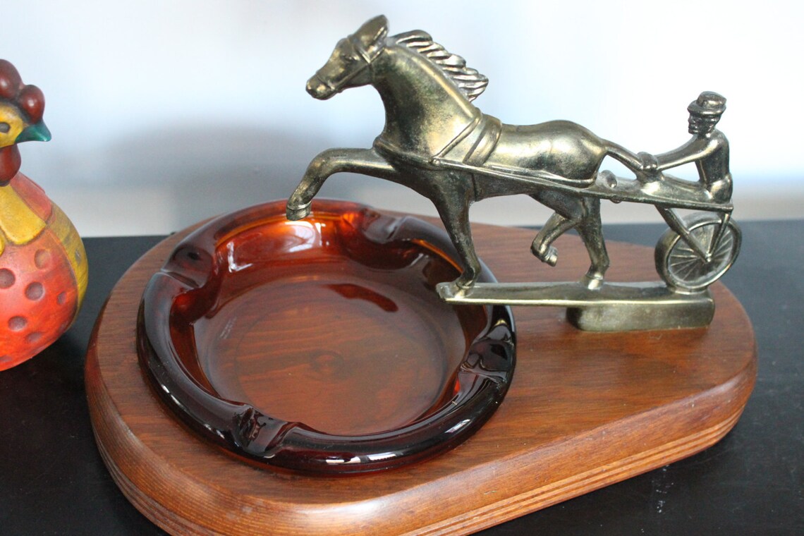 Vintage Wood and Brass Horse Ashtray surrey Ash Etsy