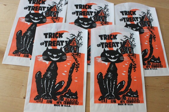 Vintage Halloween Ephemera 1960s Halloween ephemera,60/'s Halloween 6 NOS Vintage Trick or Treat Bags Vintage Black CatHaunted House bags