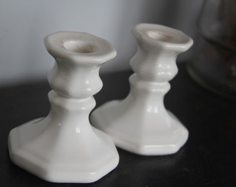 Vintage pair of 3.75" Candlesticks Heritage White by PFALTZGRAFF, Vintage White Pfaltzgraff Candlesticks