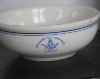 RARE 1960s Vintage Freemason Vitrified China Bowl, Number 36 Masonic Lodge, Masonry G Insignia, O.E.S. on Back, Man Cave Decor