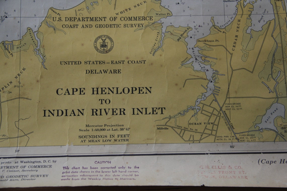 1965 ORIGINAL Vintage Cape Henlopen To India River Inlet Map Etsy