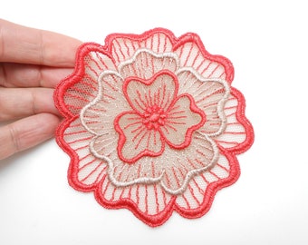 Large tulle flower in flesh and coral colors, flower to sew