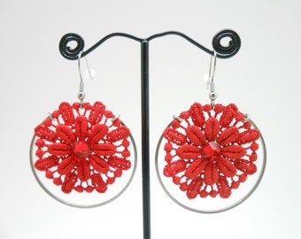 Stainless steel and red lace earrings, gift for mom, Mother's Day, Christmas gift