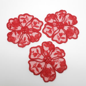 Embroidered tulle flower, sewing flower, red lace, red flower, customization, sewing image 2