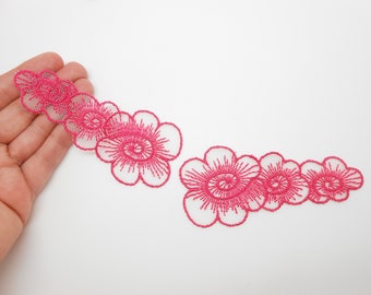 Appliques in pink embroidered tulle, embroidery, pink lace, sewing, customization, haberdashery