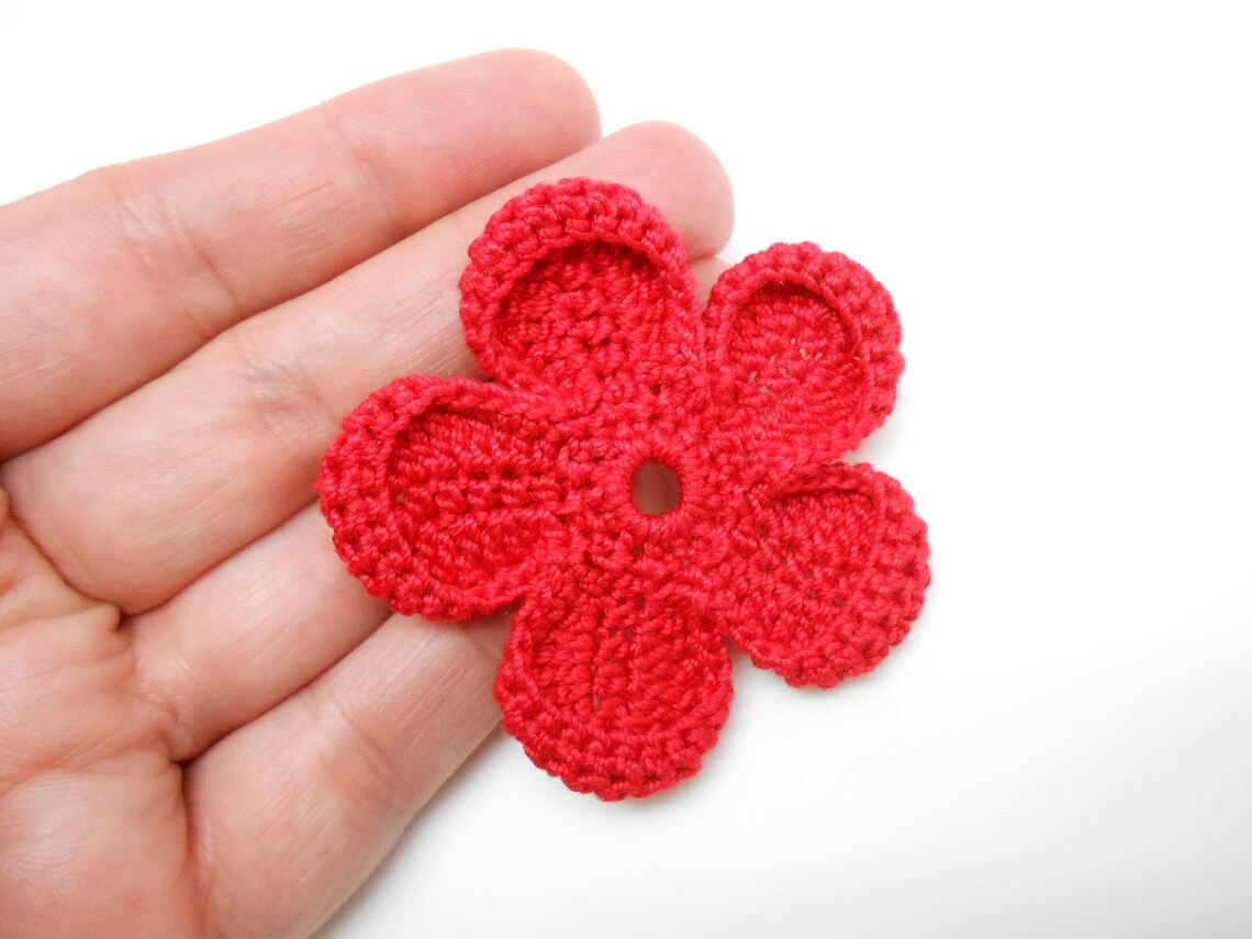 Red crochet flower sewing flower | Etsy
