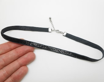 Fine choker in glitter effect ribbon and stainless steel, lingerie choker, dog collar, choker, 90s style jewelry