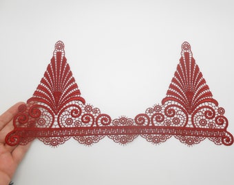 Lace red lingerie, lace applique for lingerie, lace bra, dark red lingerie, handmade lingerie