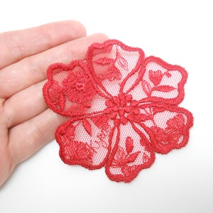 Embroidered tulle flower, sewing flower, red lace, red flower, customization, sewing image 1