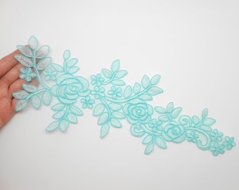 Lace applique, wedding lace, turquoise lace, wedding dress lace