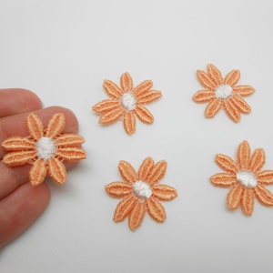 5 fleurs en dentelle orange de 2,5 cm, fleurs à coudre, guipure orange, DIY