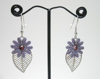 Stainless steel earrings with flowers, gift for her, gift for mom