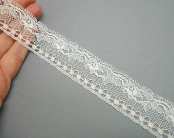 1 meter of ecru and pink French lace ribbon