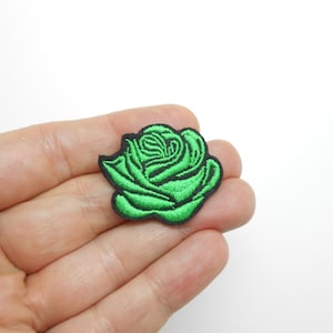 Patch petite rose verte, écusson thermocollant, cacher un trou, patch rose, customisation, écusson fleur
