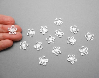 15 petites fleurs blanches de 14 mm, fleurs à coller ou à coudre, scrapbooking