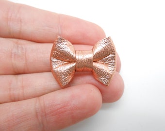 2 x 2.5cm Rose Gold Genuine Leather and Stainless Steel Bow Brooch, Christmas Gift