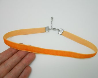Orange velvet and stainless steel choker, lingerie choker, dog collar, Halloween jewelry