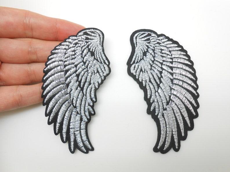 Pair of wing patches, iron-on patch, hide a hole, patch, customization image 1