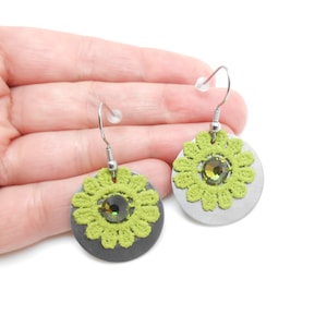 Stainless steel earrings with lace, Gift for her, green jewelry, gift for mom