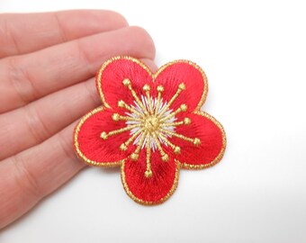 Flower crest, heat-adhesive patch, hide a hole, flower patch, customization, red flower crest