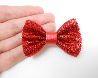 Red glitter barrette, bow barrette, hair bow, Christmas gift