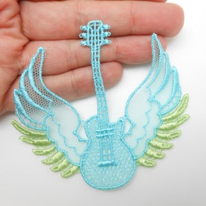 Guitar applique in embroidered tulle, lace, sewing, haberdashery, customization, handmade lingerie, lingerie lace