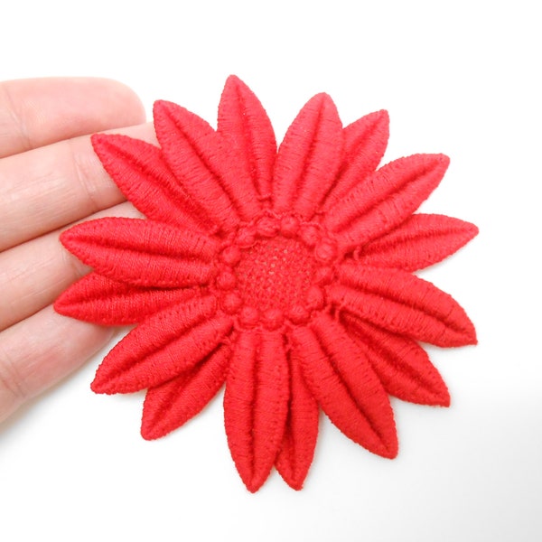Grosse fleur rouge en coton de 8 cm, guipure rouge, dentelle rouge