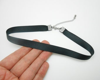 Black satin and stainless steel choker necklace, Valentine&#39;s Day gift, dog collar