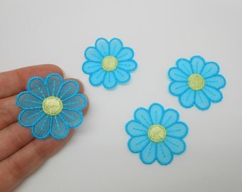 Fleurs pour patch, customisation, mercerie, couture, fleurs bleues