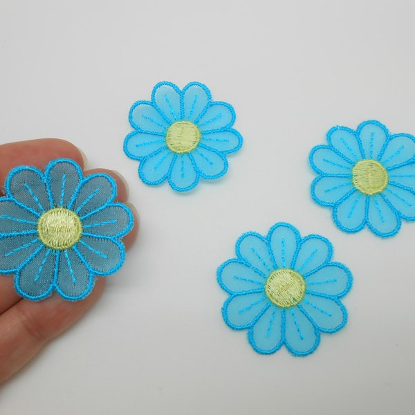 Fleurs pour patch, customisation, mercerie, couture, fleurs bleues