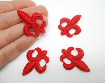 4 red fleurs-de-lys in cotton to sew or glue, guipure, diy, cotton appliques