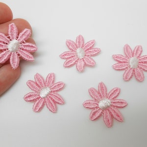 5 fleurs en dentelle rose de 2,5 cm, fleurs à coudre, guipure rose